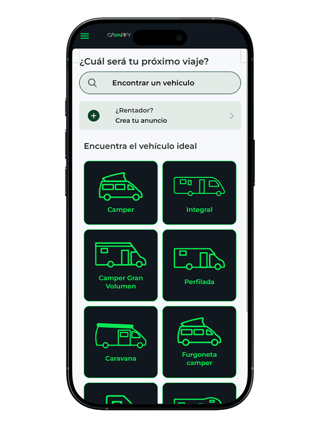 La app que conecta viajeros y propietarios de motorhomes UI 1