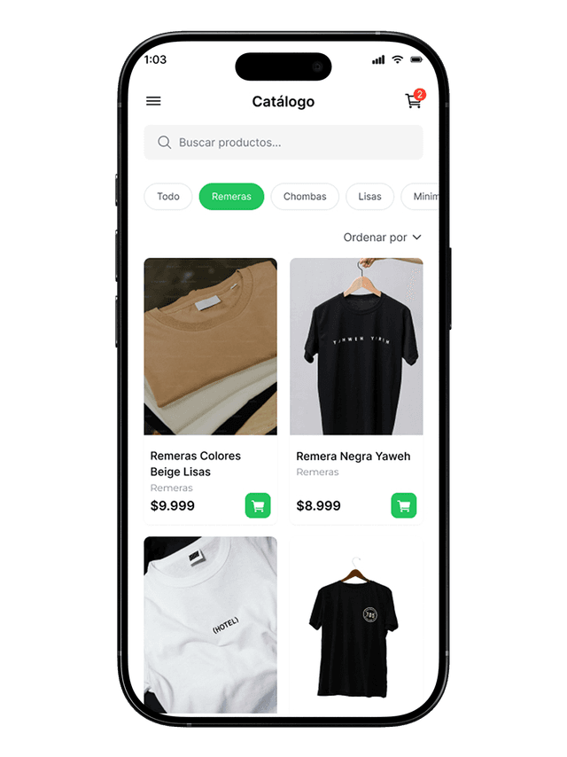 Comprá remeras al por mayor de forma rápida y simple UI 1